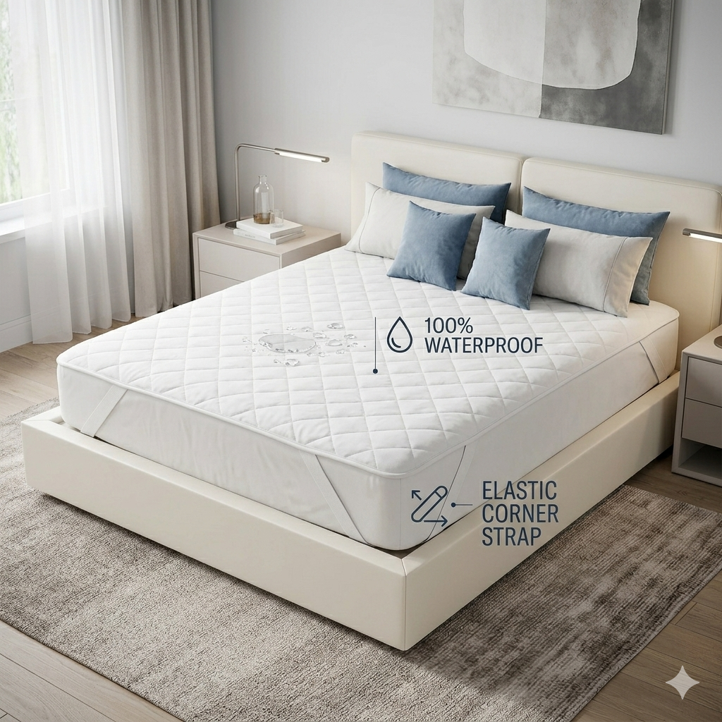 LV Premium 100% Waterproof Mattress Protector | White with Secure Elastic Straps | Free Delivery