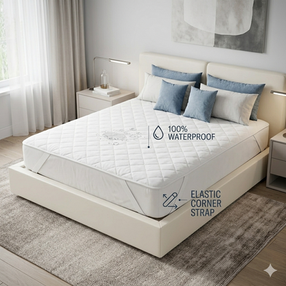 LV Premium 100% Waterproof Mattress Protector | White with Secure Elastic Straps | Free Delivery