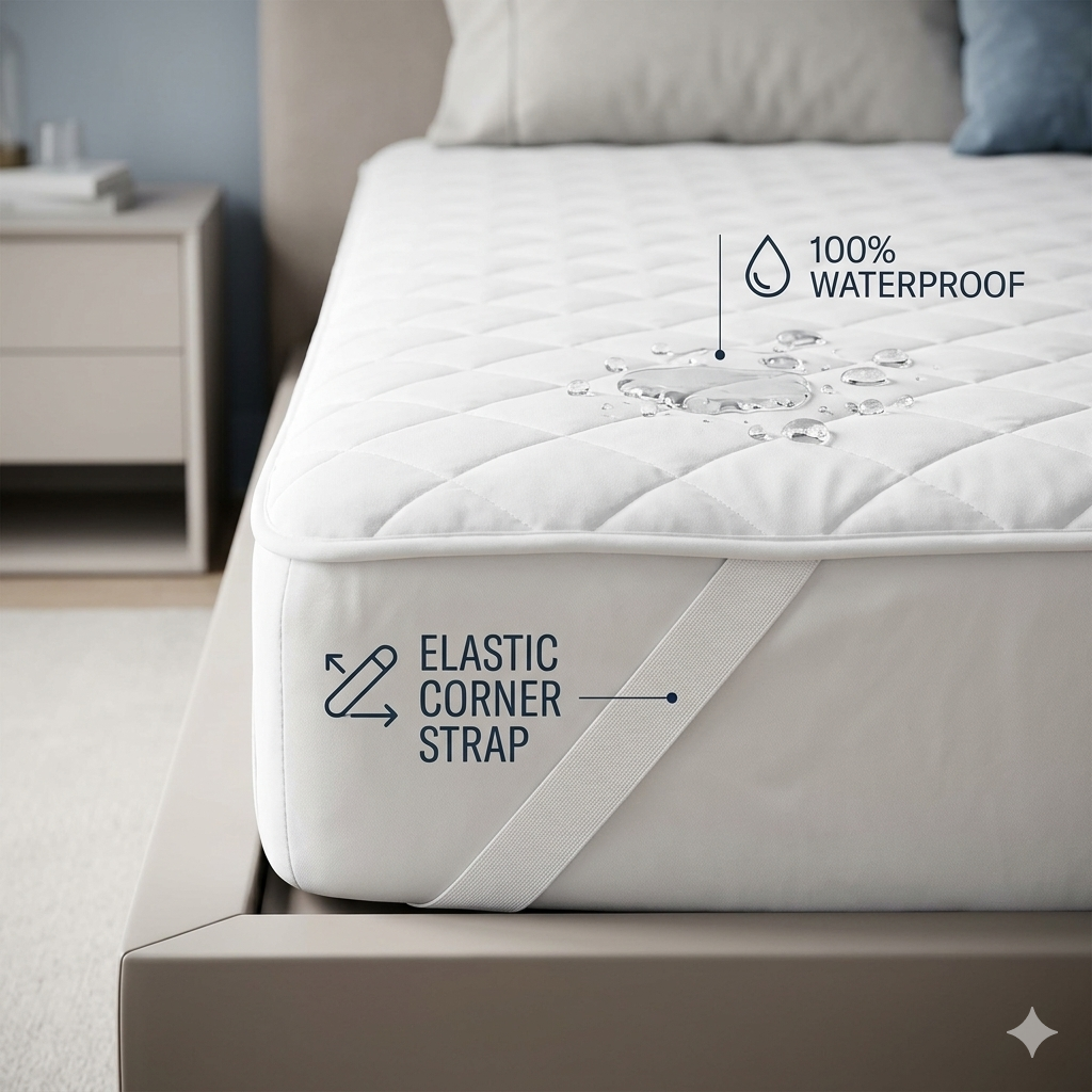 LV Premium 100% Waterproof Mattress Protector | White with Secure Elastic Straps | Free Delivery